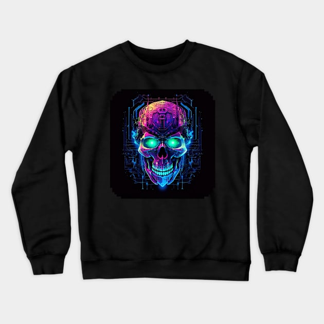 Sci fi Skull Neon Light Crewneck Sweatshirt by gibah